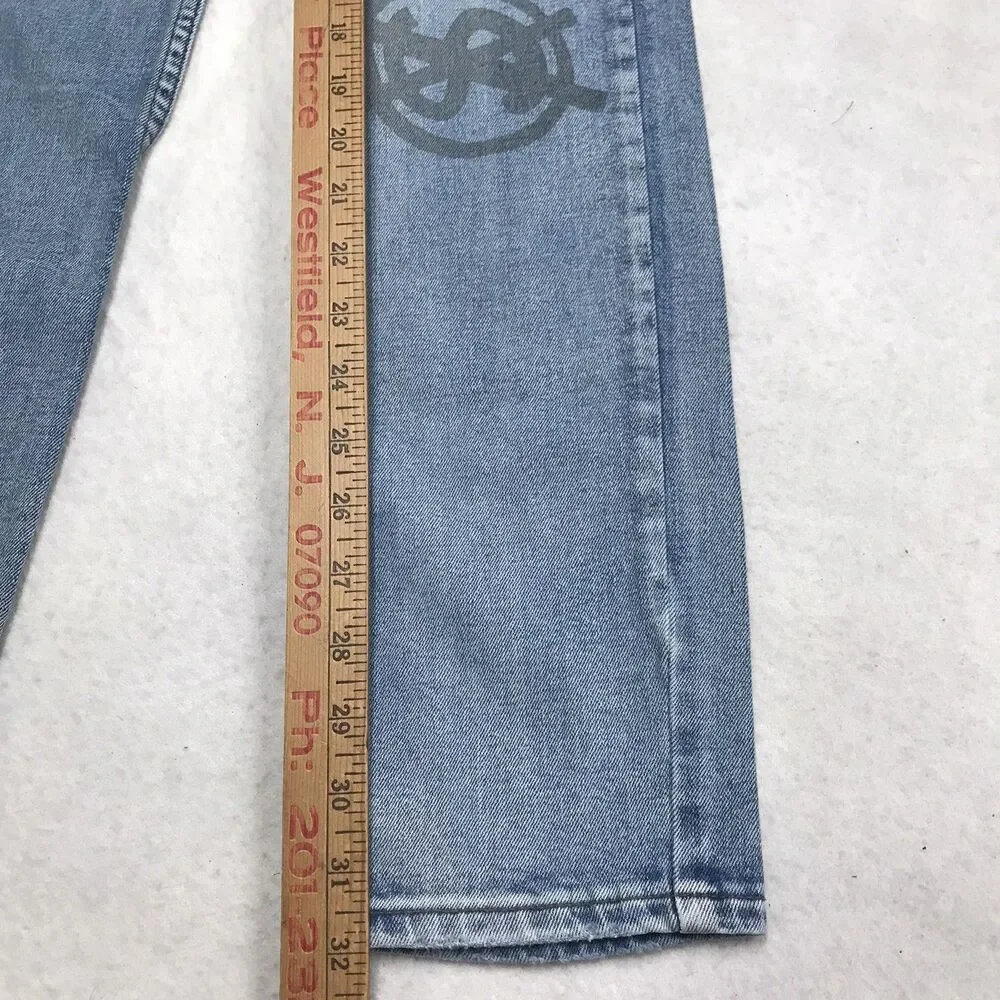 KSUBI Van Winkle Dollar Print Jeans Men 33x32 Light Wash Distressed Stretch Slim
